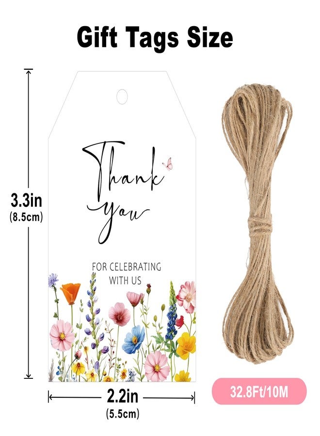 جيجاكرافت بطاقات شكر من jijAcraft بتصميم زهور برية - 50 بطاقة هدايا لحفلات الزهور مع خيط، مقاس 3.3 × 2.1 بوصة، بطاقة ورقية بيضاء كبيرة للتعليق، شكرًا لمشاركتكم فرحتنا، مناسبة لحفلات الزفاف، وحفلات استقبال المولود، وأعياد الميلاد - Image 2